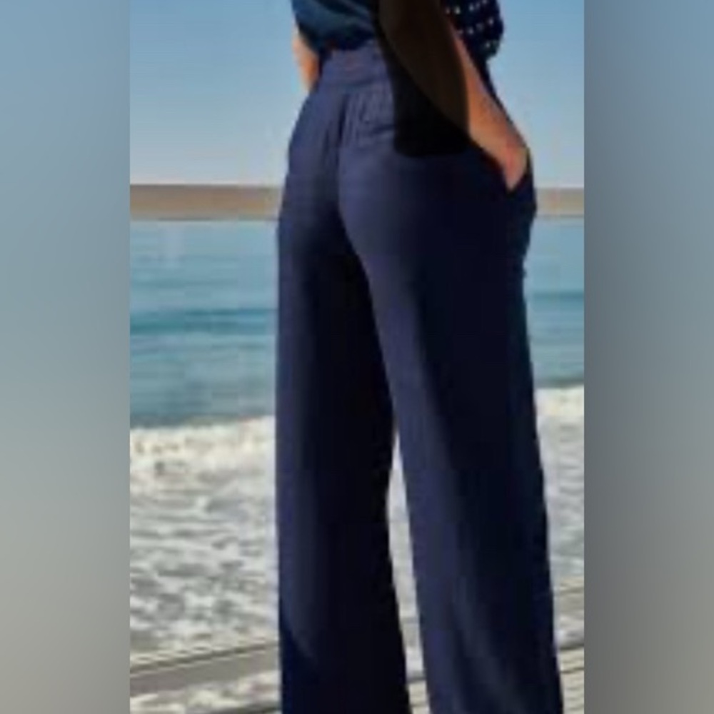 Blue 100% Linen Pants NWOT Sz 10R / 38 Office Vacation Sustainable 2 Pockets Zip